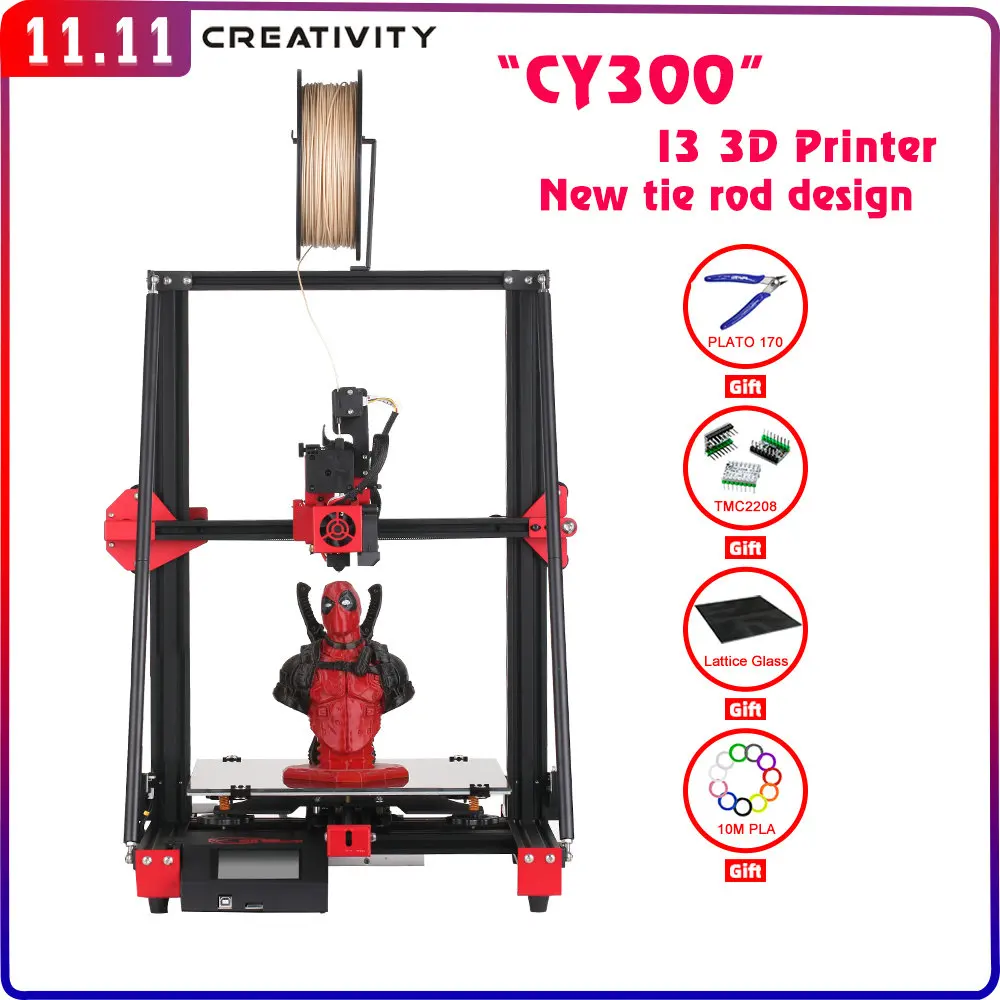 Creativity CY300 FDM 3D printer kit double lever supports automatic leveling 0.4mm nozzle print size 300x300x400 TMV2208 drive
Creativity CY300 FDM 3D printer kit double lever supports automatic leveling 0.4mm nozzle print size 300x300x400 TMV2208 drive