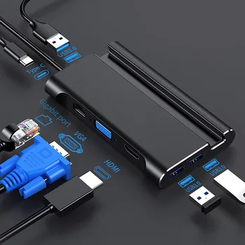 USB 3.0 Hub Type-C Docking Station 7 in 1 HDMI VGA RJ45 PD USB Converter with Mobile Phone Holder Card Slot for Macbook Pro
USB 3.0 Hub Type-C Docking Station 7 in 1 HDMI VGA RJ45 PD USB Converter with Mobile Phone Holder Card Slot for Macbook Pro
