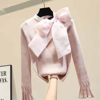 Organza Bow Sweater Slim-Fit Sweater Women's Loose-Fit Outer Wear Long-Sleeve Sweaters Ladies Temperament Jumper Femme
Organza Bow Sweater Slim-Fit Sweater Women's Loose-Fit Outer Wear Long-Sleeve Sweaters Ladies Temperament Jumper Femme