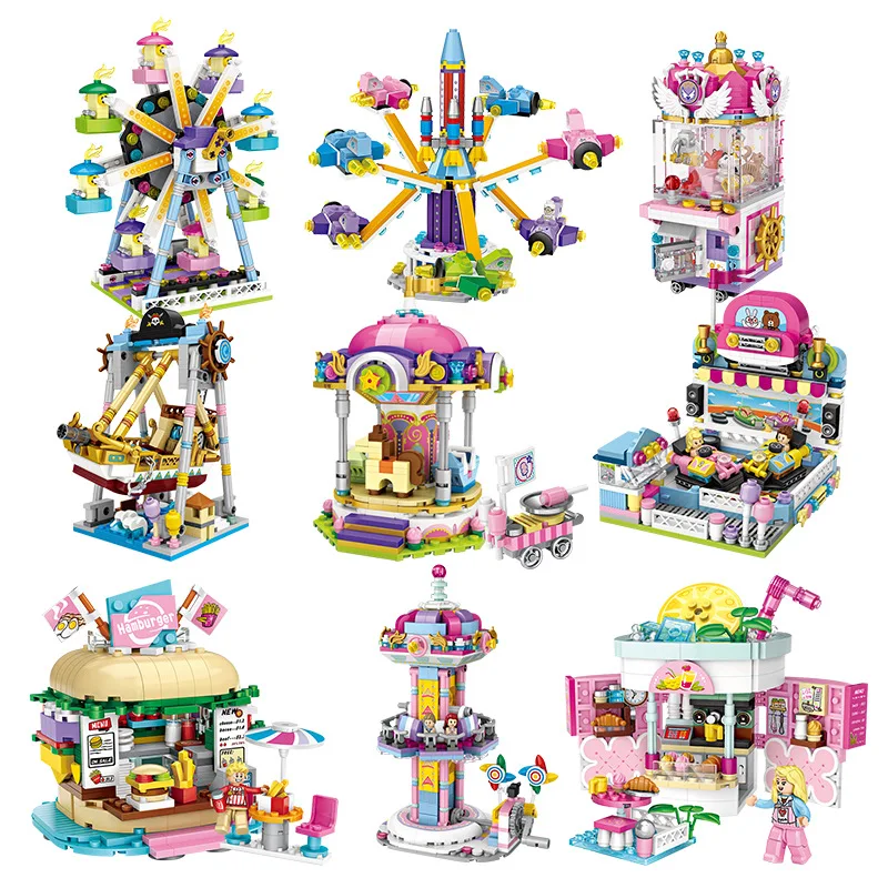

Лоз мини-блоки Друзья парк развлечений колесо обозрения карусель пиратский корабль строительные блоки DIY Кирпичи игрушки для девочек