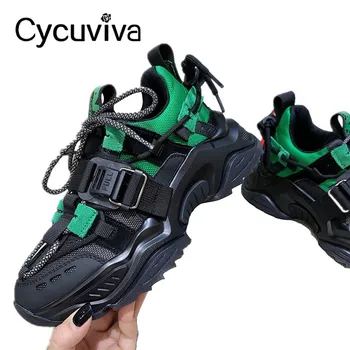 Flash Reflective Buckled Sneakers Black Green Mesh Shoes Thick Sole Daddy Shoes Women Lace-up Trainers Shoes
Flash Reflective Buckled Sneakers Black Green Mesh Shoes Thick Sole Daddy Shoes Women Lace-up Trainers Shoes
