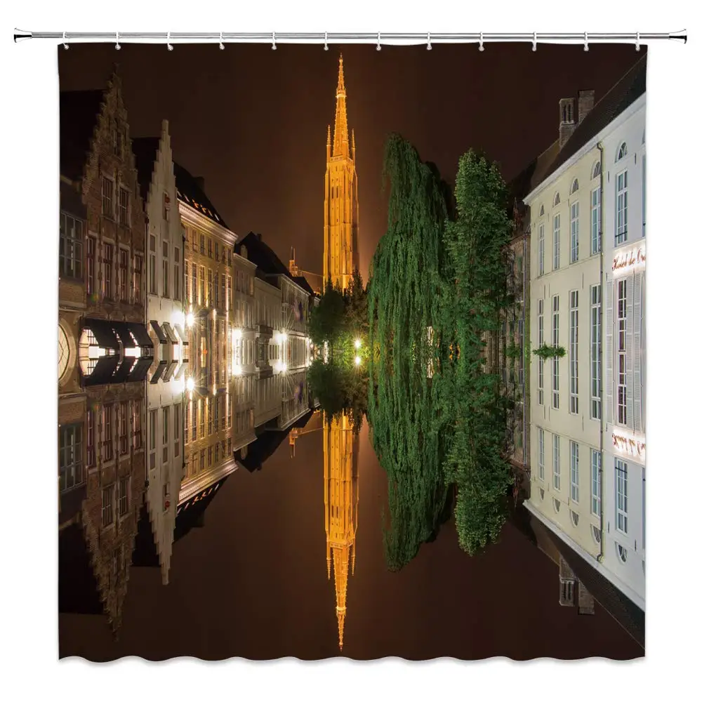 Night Scene Shower Curtain Decor Night View Building Tower Green Tree Light Refletion on Lake Scenery Landscape Creative
Night Scene Shower Curtain Decor Night View Building Tower Green Tree Light Refletion on Lake Scenery Landscape Creative