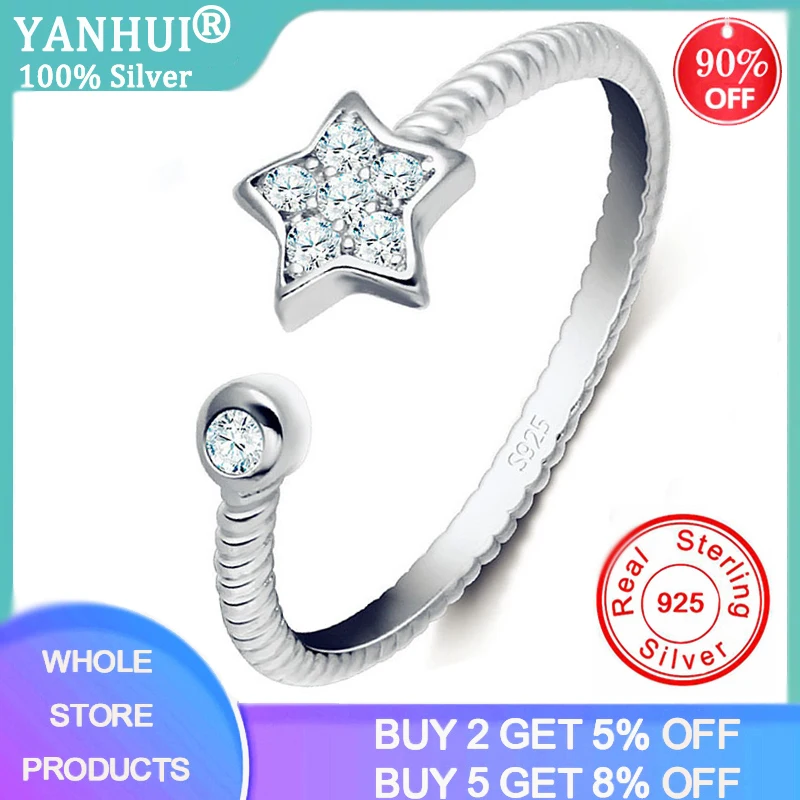 YANHUI New Fashion 925 Sterling Silver Female Star Opening Ring Inlay Zircon CZ Twist Ring Tail Simple New Style Bijouterie Boho
YANHUI New Fashion 925 Sterling Silver Female Star Opening Ring Inlay Zircon CZ Twist Ring Tail Simple New Style Bijouterie Boho