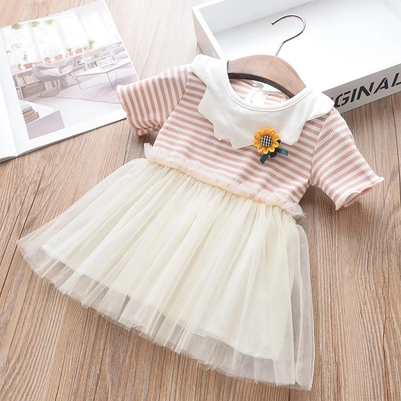 Модное Полосатое платье для маленьких девочек летнее принцессы милое