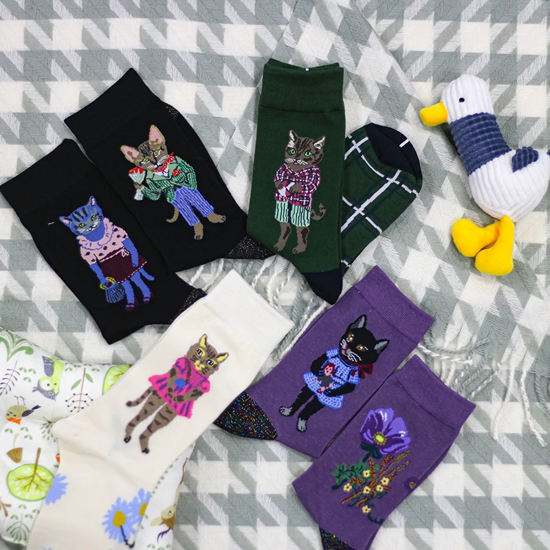 

NEW Cat AB socks women cotton Korean Designer Cute cat Socks Female AB Mid-Calf Squirrel Rabbit Personality funny novelty socks