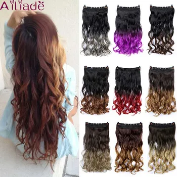 

AILIADE Long curls Ombre Black to Gray Natural Color Women Hair High Tempreture Synthetic Hairpiece Clip in Hair Extensions