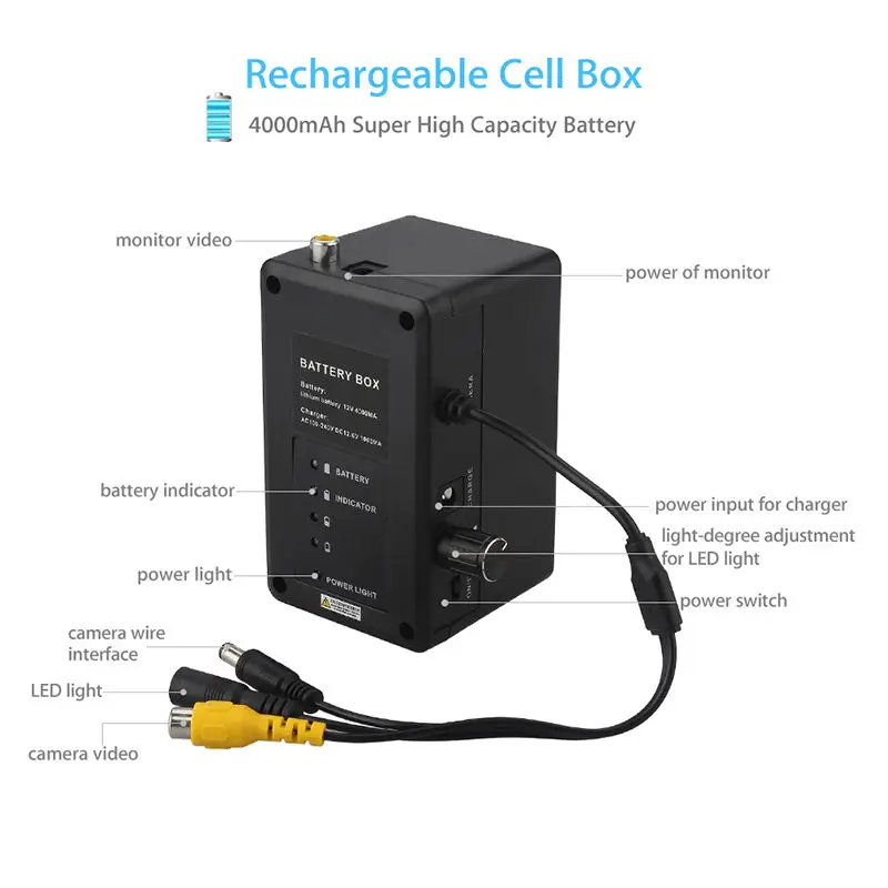 Updated 12V 4000mah Rechargeable Battery Cell Box for 9 inch or 7inch Underwater Fishing CAMERA
Updated 12V 4000mah Rechargeable Battery Cell Box for 9 inch or 7inch Underwater Fishing CAMERA