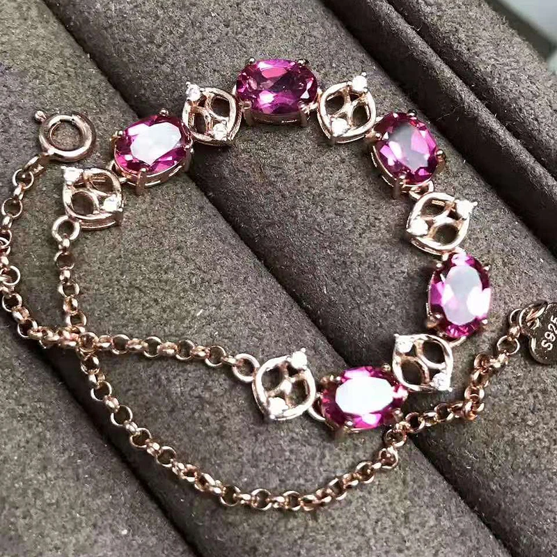 Женский браслет из серебра 925 пробы с розовым топазом | Украшения и аксессуары