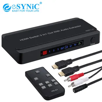 eSYNiC 3 Port HDMI Switch Audio Extractor 3.5mm Earphone Converter Analog Optical Toslink SPDIF Output Support 4K 3D 1080P PIP
eSYNiC 3 Port HDMI Switch Audio Extractor 3.5mm Earphone Converter Analog Optical Toslink SPDIF Output Support 4K 3D 1080P PIP
