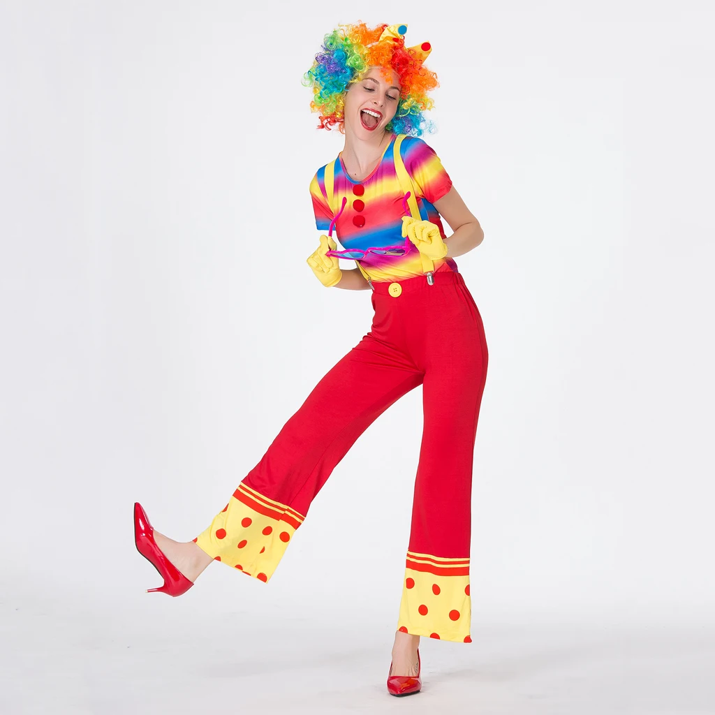 Adults Ladies Funny Clown Joker Costume Circus Party Dress Up 5 Pieces Outfit Adults Ladies Funny Clown Joker Costume Circus Party Dress Up 5 Pieces Outfit