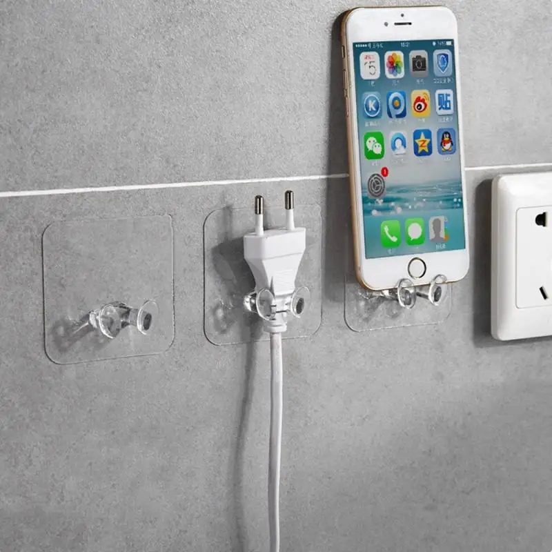 Wall Storage Hook Kitchen Transparent Stealth Adhesive Hanger Punch-free Power Plug Socket Holder Hooks | Дом и сад