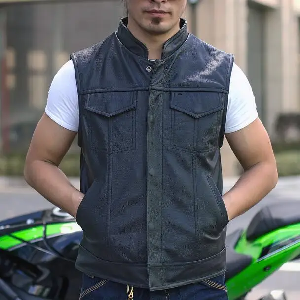 Кожаный жилет для мужчин мотоциклов | Мужская одежда