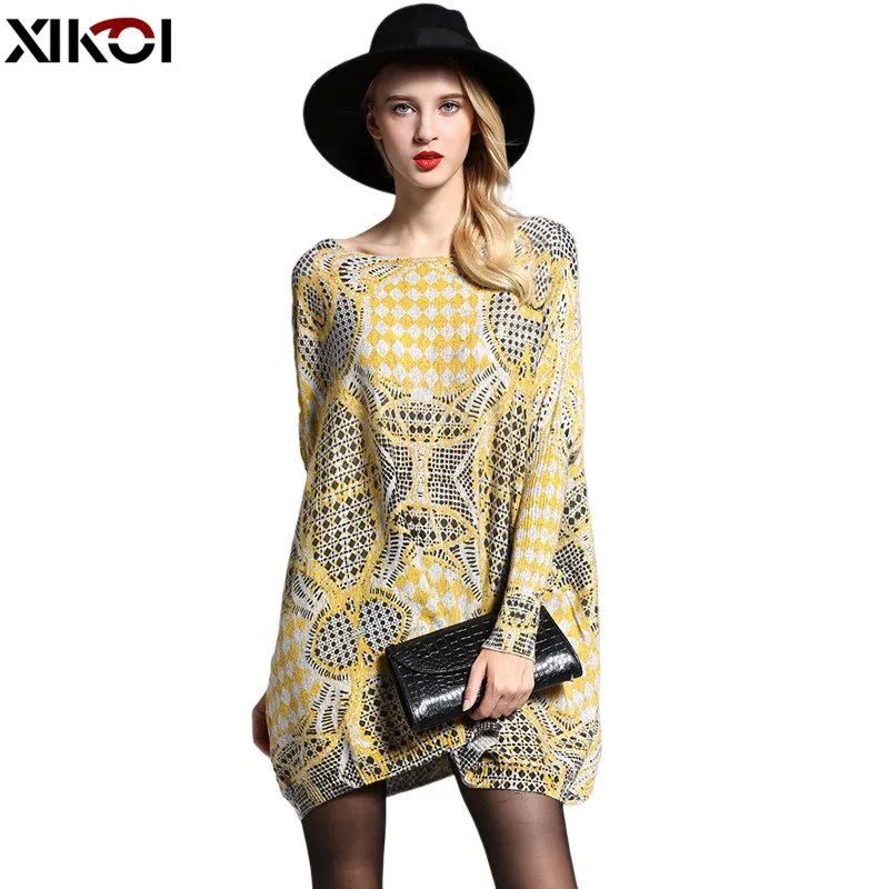 XIKOI негабаритный свитер женский пуловер платье Мода длинный рукав "летучая