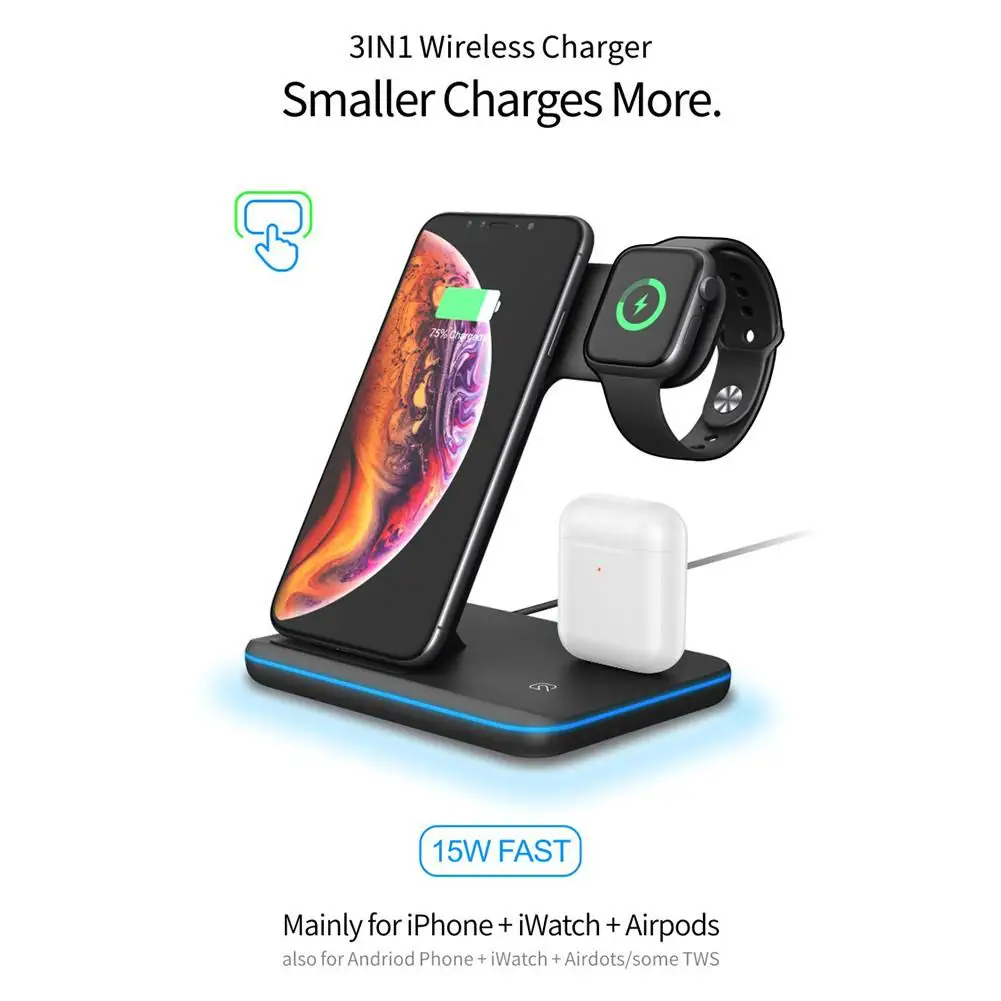 15W Qi Wireless Charging Base 3-in-1 Smart Wireless Charger for Apple Watch Fast Charging Mobile Phone Accessories
15W Qi Wireless Charging Base 3-in-1 Smart Wireless Charger for Apple Watch Fast Charging Mobile Phone Accessories