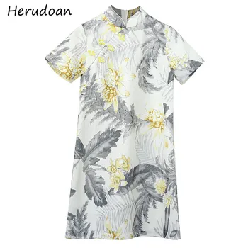 Herudoan Fashion Designer Summer Dress Women Short Sleeve Elegant Beaded Button Flower Print Vintage Cheongsam Short Dress
Herudoan Fashion Designer Summer Dress Women Short Sleeve Elegant Beaded Button Flower Print Vintage Cheongsam Short Dress
