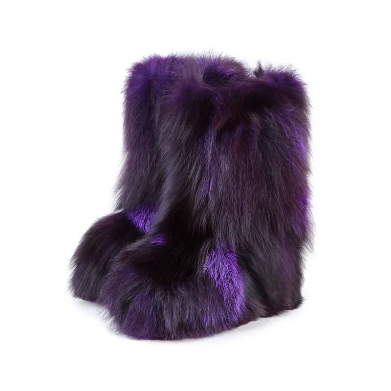 

2019 New Handmade Winter Snow Boots Eskimo Botas Purple Fox Fur Height Increasing Warm Furry Snow Booties