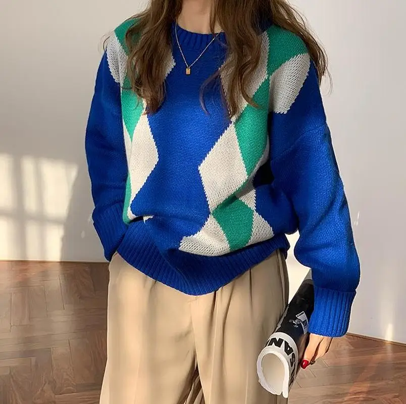 New 2020 Autumn Winter Women's Sweaters Pullover Warm Argyle Harajuku Korean Elegant Vintage Wild Lady Tops Casual Sweater CL812 
New 2020 Autumn Winter Women's Sweaters Pullover Warm Argyle Harajuku Korean Elegant Vintage Wild Lady Tops Casual Sweater CL812