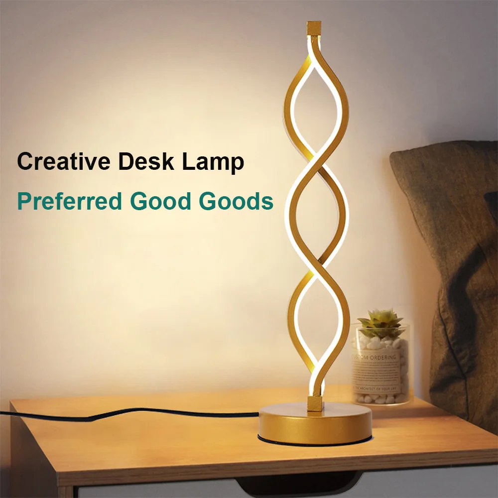 

Curved Led Table Lamp Iron Bedside Lamp Modern Fashion Table Lamp Spiral Wave Night Lamp Bedroom Personalized Gift Lights