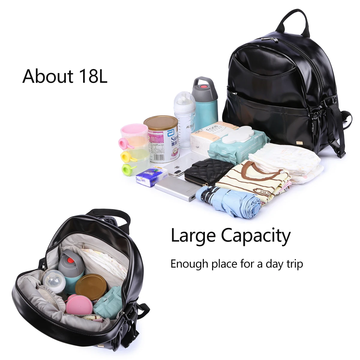 Fashion PU Black Diaper Backpack Hc818c58a20124722b07a3f8bc66fc23eH.jpg - Fashion PU Black Diaper Backpack