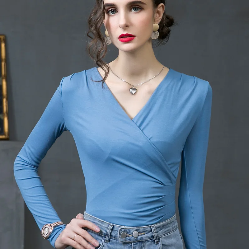 Cross V-neck blouse, long-sleeved 2021 spring and autumn new fashion bottoming shirt, slim temperament small shirt
Cross V-neck blouse, long-sleeved 2021 spring and autumn new fashion bottoming shirt, slim temperament small shirt