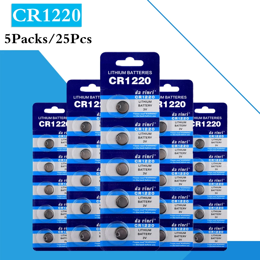 

25PCS/ 5 Pack CR1220 Button Batteries DL1220 BR1220 LM1220 Cell Coin Lithium Battery 3V CR 1220 For Watch Electronic Toy Remote