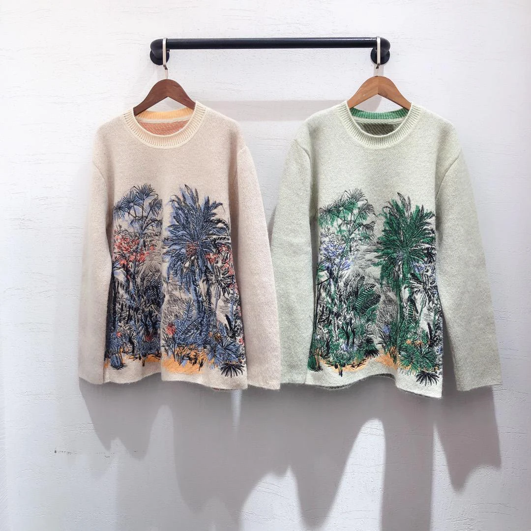 2019 new ladies fashion long-sleeved sexy embroidered sweater 0910