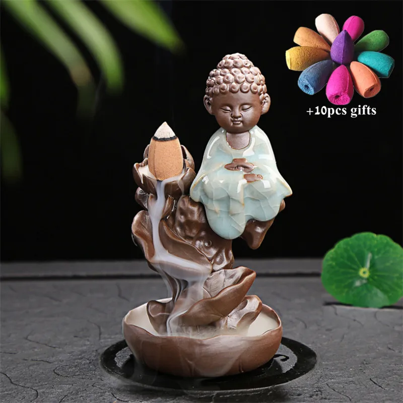 Ceramic Ice Crack Little Monk Mountains Backflow Incense Burner Small Buddha Incense Holder Aromatherapy Censer + 10pcs Cones
Ceramic Ice Crack Little Monk Mountains Backflow Incense Burner Small Buddha Incense Holder Aromatherapy Censer + 10pcs Cones