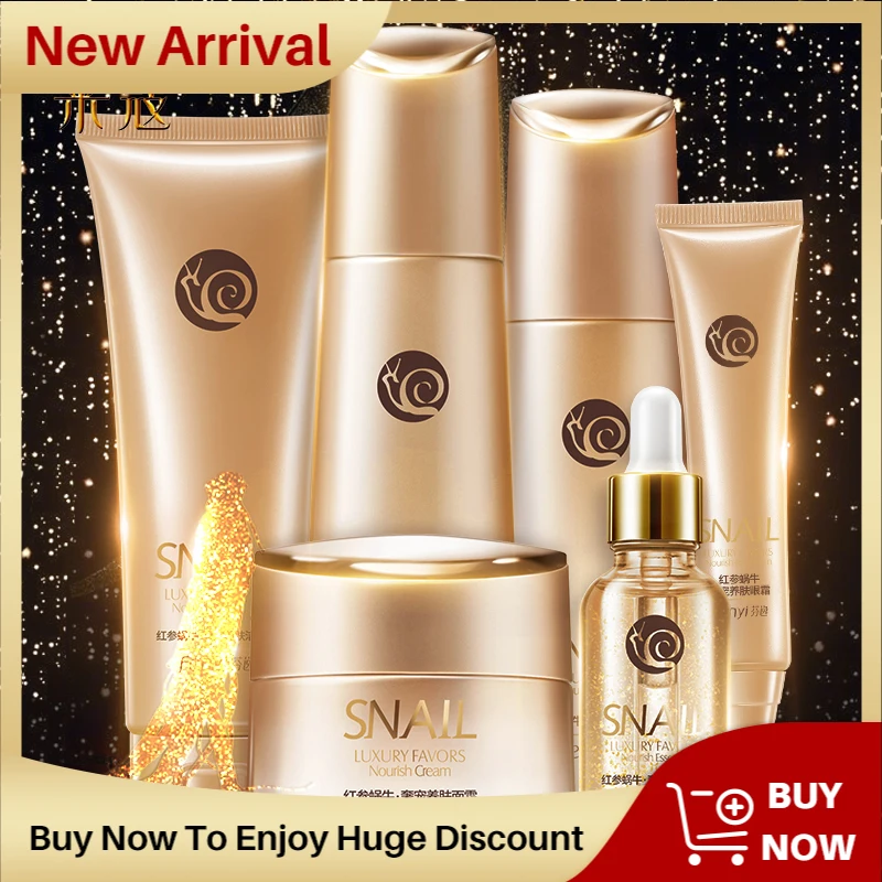 

7PCS Red Ginseng Snail Extracts Skin Care Set Moisturizing Whitening Face Tonic Cream Anti-Aging Eye Cream Face Essence