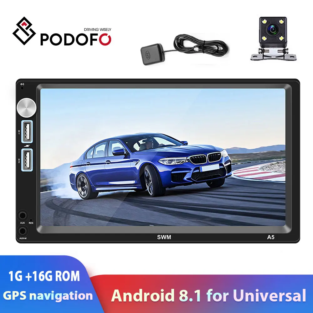 Автомагнитола Podofo 2din 7 "Android 8 1 с Wifi gps навигацией + 16G rom Автомобильный