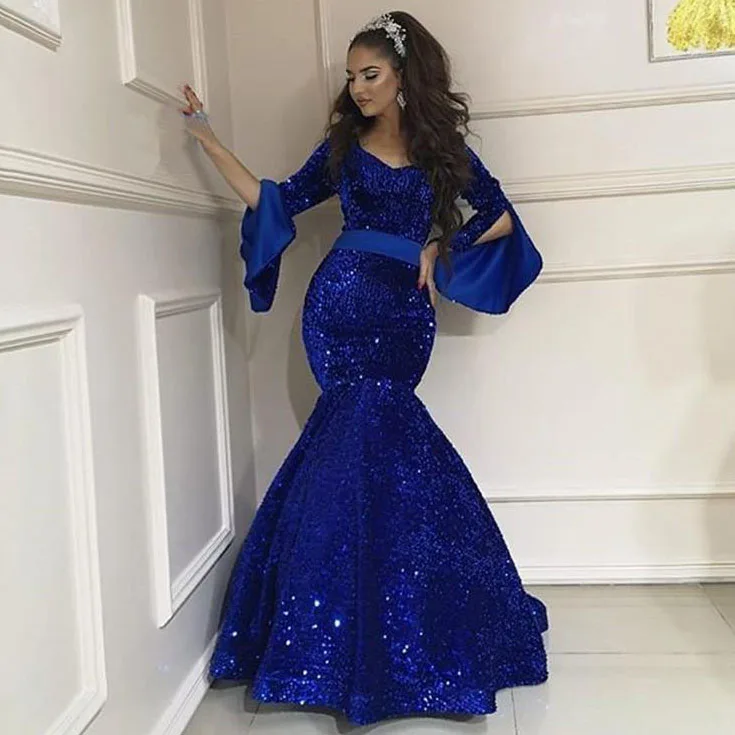Royal Blue Sequined Mermaid Long Sleeve Evening Free Shipping Arabic Prom Dress 2019 Vestidos De Gala Largos Formal Party Dress
Royal Blue Sequined Mermaid Long Sleeve Evening Free Shipping Arabic Prom Dress 2019 Vestidos De Gala Largos Formal Party Dress