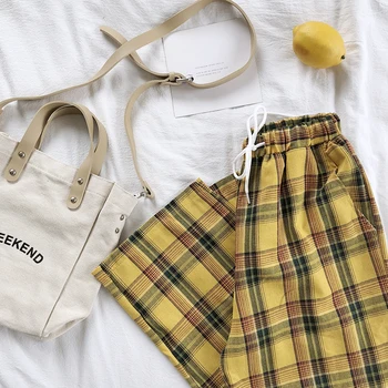 Summer Japanese Style Women Yellow Pants High Waist Tie Stripe Plaid Cotton Pant Bottom
Summer Japanese Style Women Yellow Pants High Waist Tie Stripe Plaid Cotton Pant Bottom