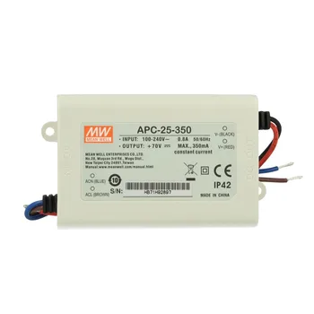 MEANWELL MW25350 Led Driver DC MeanWell APC-25-350 transformer 350mA 25V-70V DC 25W constant current IP42
MEANWELL MW25350 Led Driver DC MeanWell APC-25-350 transformer 350mA 25V-70V DC 25W constant current IP42