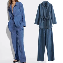 Maxdutti Enlgand Fashion High Street Vintage Sashes Oversize Loose Denim Jacket Pants Women Trousers Two Pieces Sets
Maxdutti Enlgand Fashion High Street Vintage Sashes Oversize Loose Denim Jacket Pants Women Trousers Two Pieces Sets