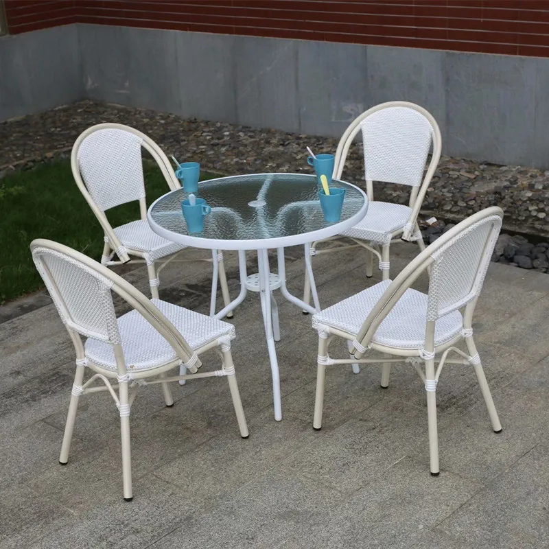 

5pcs set garden outdoor set Aluminuml mesh teslin chair Patio metal glass Table for indoor Outside Yard Blacony Lawn