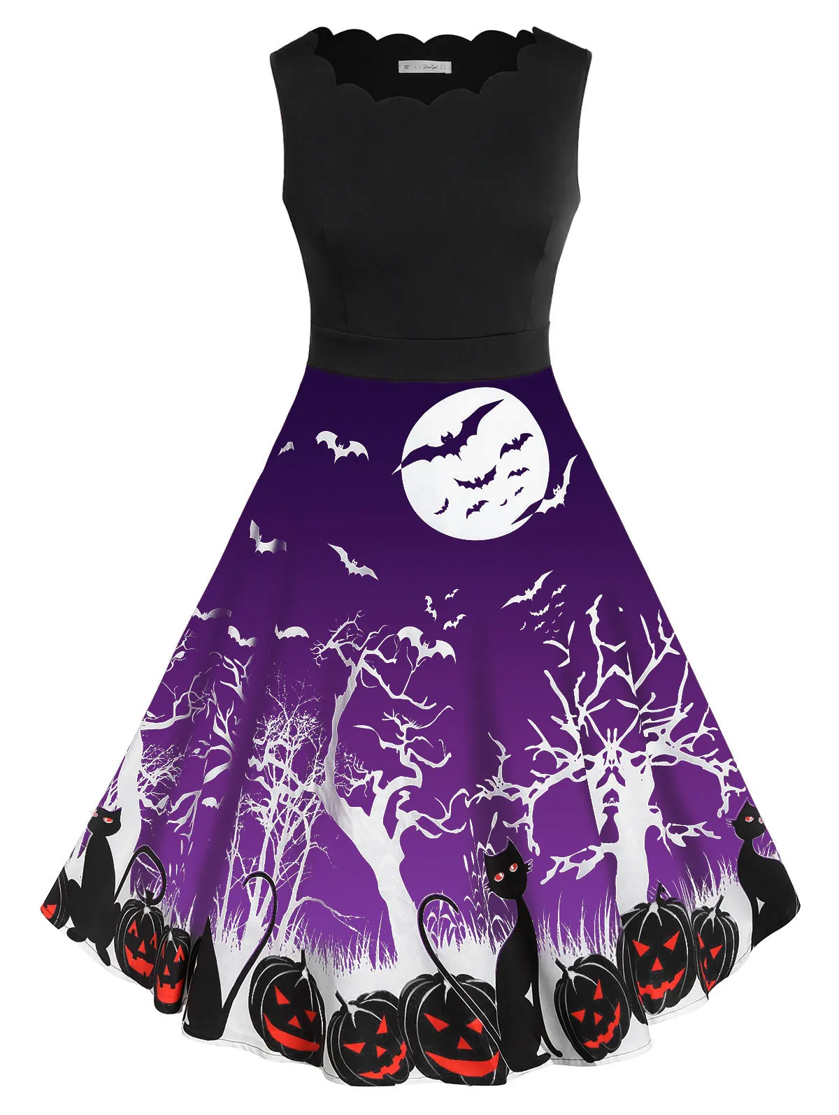 

Rosegal Halloween Bat Pumpkin Print Dress Women Vintage Large Plus Size 5XL A-Line Dress Swing Rockabilly Pin Up Retro Dresses