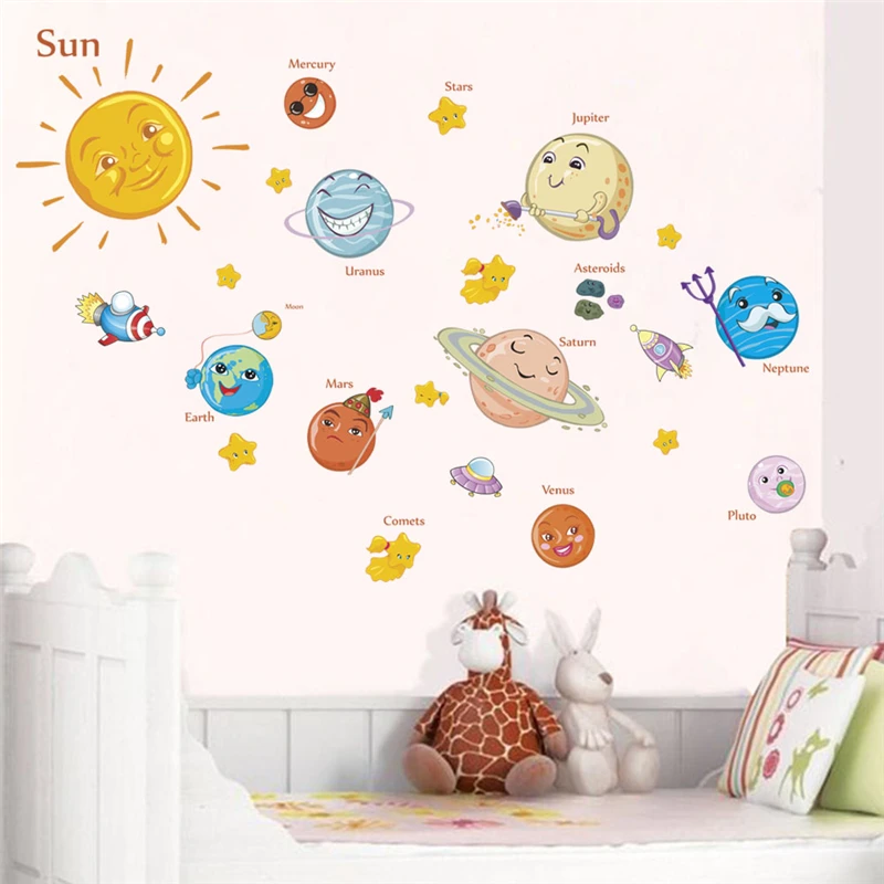 Наклейки на стену с солнечной системой для детской комнаты домашний декор