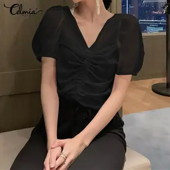 Celmia 5XL Summer Mesh Perspective Blouses Celmia Women Casual Ruffles Shirt V-Neck Puff Sleeve Tops Elegant Plus Size Blusas 7
Celmia 5XL Summer Mesh Perspective Blouses Celmia Women Casual Ruffles Shirt V-Neck Puff Sleeve Tops Elegant Plus Size Blusas 7