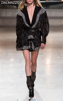 2019 Newest Autumn Designer Women Deep V Neck Black Sequins Ruffles Belt Mini Dresses Womans Long Sleeve Runway Sexy Party Dress
2019 Newest Autumn Designer Women Deep V Neck Black Sequins Ruffles Belt Mini Dresses Womans Long Sleeve Runway Sexy Party Dress