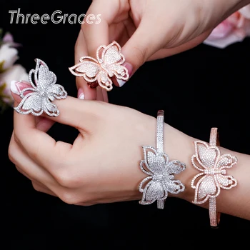 ThreeGraces Luxury Butterfly Shaped Cubic Zirconia Crystal Big Rose Gold Wedding Ring Bangles Set Jewelry for Brides JS075
ThreeGraces Luxury Butterfly Shaped Cubic Zirconia Crystal Big Rose Gold Wedding Ring Bangles Set Jewelry for Brides JS075