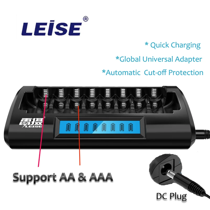 Leise Intelligent Battery Charger for AA AAA nimh Rechargeable Battery LCD display 2a 3a NI-MH Universal DC plug Quick Charging
Leise Intelligent Battery Charger for AA AAA nimh Rechargeable Battery LCD display 2a 3a NI-MH Universal DC plug Quick Charging