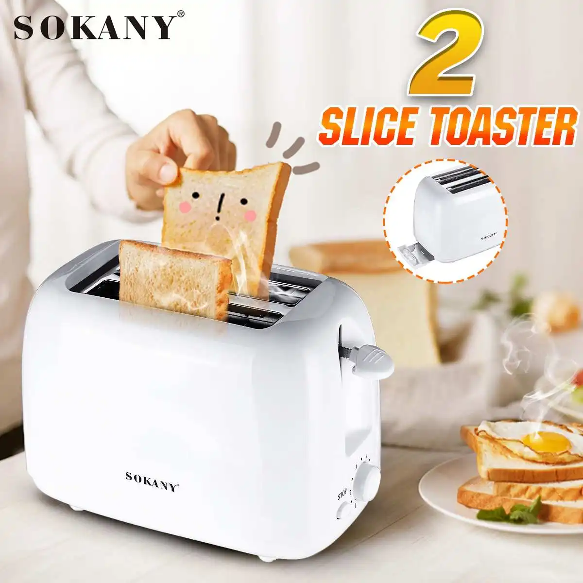 SOKANY Toaster Machine 2 Slices Bread Oven Sandwich 700W Toaster 6 gear Baking Breakfast Sandwich fast Heating safety maker