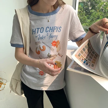 Fanco Contrast Color Stitching Fun Printed Short-sleeved T-shirt Female 2020 Summer Korean Casual Pullover
Fanco Contrast Color Stitching Fun Printed Short-sleeved T-shirt Female 2020 Summer Korean Casual Pullover