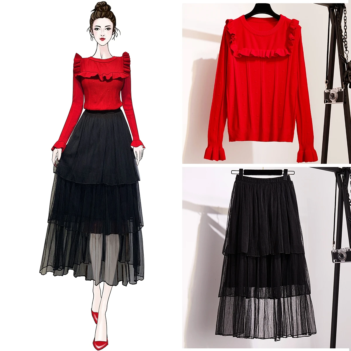 French Designer Round Collar Agaric Edge Horn Sleeve Knit Sweater Fairy Cake Gauze Skirt Of Tall Waist Skirts 2 Pcs Clothing Set
French Designer Round Collar Agaric Edge Horn Sleeve Knit Sweater Fairy Cake Gauze Skirt Of Tall Waist Skirts 2 Pcs Clothing Set