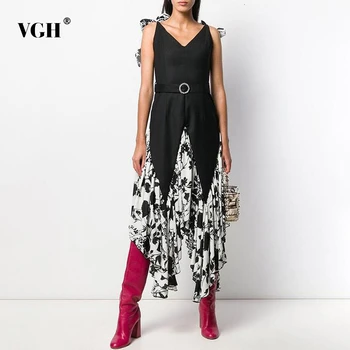 VGH Patchwork Print Asymmetrical Dresses Women V Neck Spaghetti Strap High Waist Sashes Ruched Dresses Female 2020 Fashion Tide
VGH Patchwork Print Asymmetrical Dresses Women V Neck Spaghetti Strap High Waist Sashes Ruched Dresses Female 2020 Fashion Tide