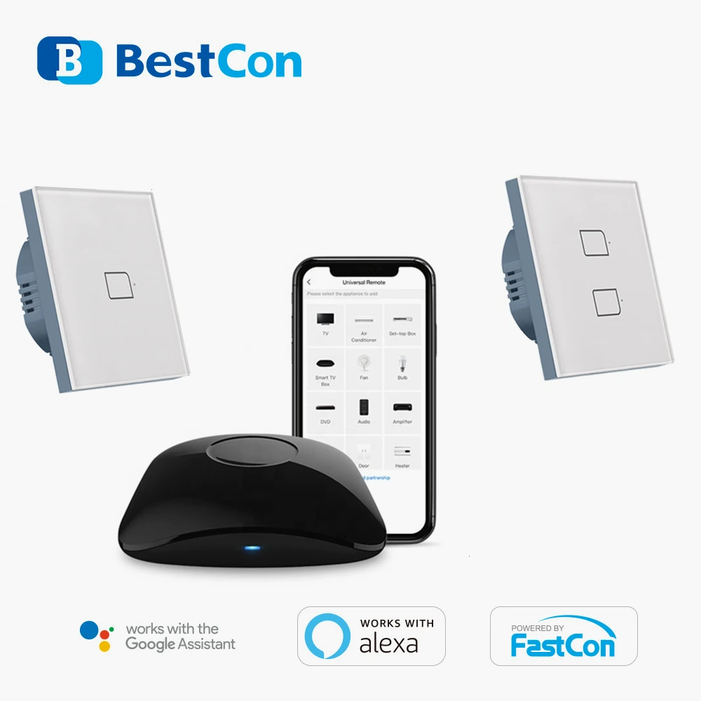BroadLink Bestcon TC2S EU Wall Touch Switch + RM4 PRO Universal Remote Controller works with Alexa Google Assistant Smart Home
BroadLink Bestcon TC2S EU Wall Touch Switch + RM4 PRO Universal Remote Controller works with Alexa Google Assistant Smart Home