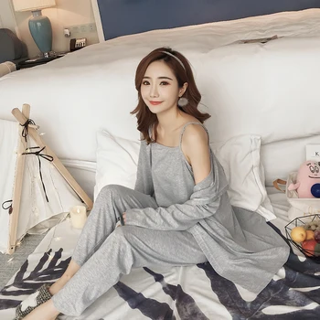 3PCS Sexy Spaghetti Strap Lingerie Pajama Sets Cotton Soft Hooded Clothing for Women Autumn Long Sleeve Pyjama Homewear 3 Pieces 
3PCS Sexy Spaghetti Strap Lingerie Pajama Sets Cotton Soft Hooded Clothing for Women Autumn Long Sleeve Pyjama Homewear 3 Pieces