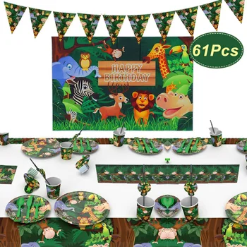 61Pcs Jungle Safari Animal Party Tableware Photography Backdrop Set For Kids Birthday Party Decorations
61Pcs Jungle Safari Animal Party Tableware Photography Backdrop Set For Kids Birthday Party Decorations