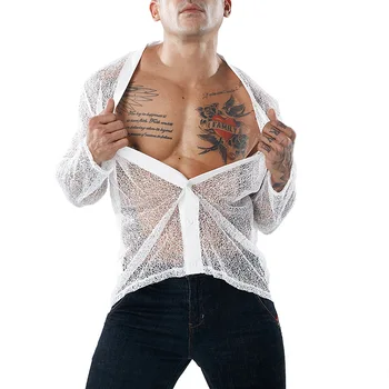 Men's Mesh See-through Button Down Shirt Fashion V Neck Mesh Cardigan Shirt Men Club Party Perform Transparent Tops Tee
Men's Mesh See-through Button Down Shirt Fashion V Neck Mesh Cardigan Shirt Men Club Party Perform Transparent Tops Tee