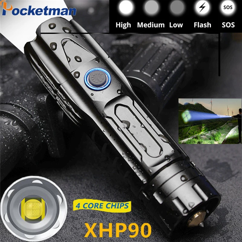 Super Bright XHP90.2 LED Flashlight Tactical Portable Waterproof Torch chip control With bottom attack cone USB rechargeable
Super Bright XHP90.2 LED Flashlight Tactical Portable Waterproof Torch chip control With bottom attack cone USB rechargeable