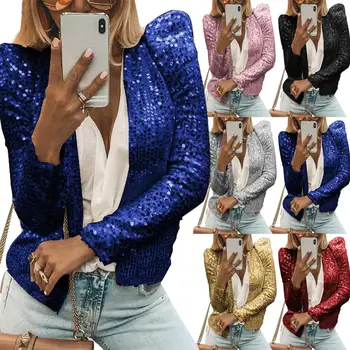 Women Autumn Jacket Women Long Padded Sleeve Stand Collar Jacket Red Black Silver Shining Sequins Slimming Coat Jacket
Women Autumn Jacket Women Long Padded Sleeve Stand Collar Jacket Red Black Silver Shining Sequins Slimming Coat Jacket